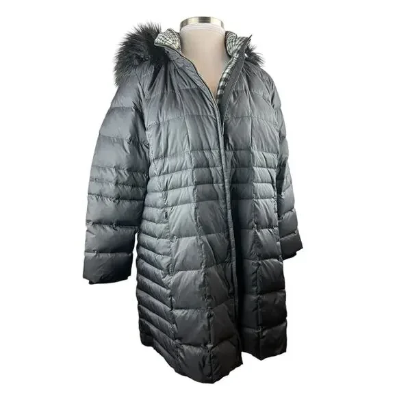 Talbots Faux Fur Hooded Down Puffer Coat Black Full Zip Plus Size 3XP 3X Petite - Picture 10 of 14